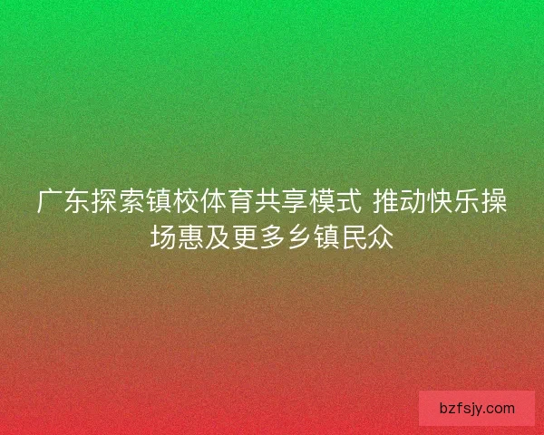 广东探索镇校体育共享模式 推动快乐操场惠及更多乡镇民众